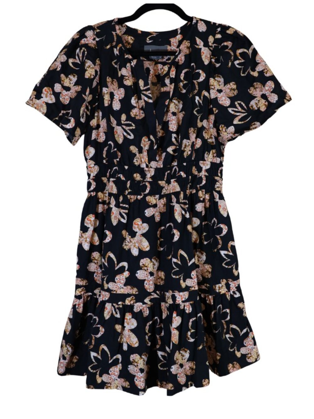 Anthropologie Somerset Floral Mini Dress Black Tan Medium Like New